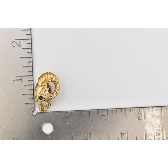 KJL Avon Ram Clip On Earrings Green Rhinestone Crystal Gold Tone Signed 1980s 9I - Picture 12 of 12